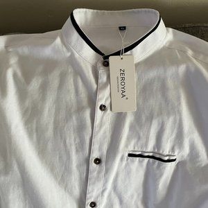 Zeroyaa White Chinese Collar Casual/Dress Shirt XL